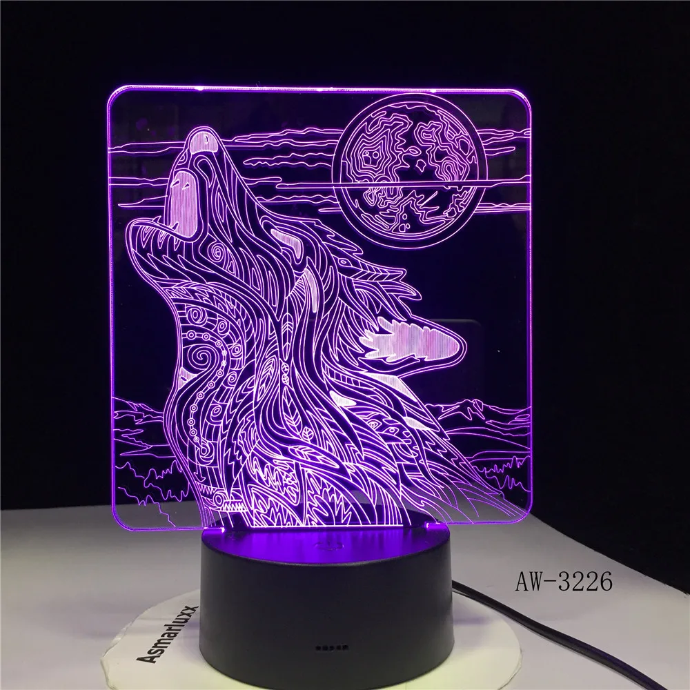 Ночь полнолуния вой волка 3D светодиодный акриловый RGB Ночной светильник USB