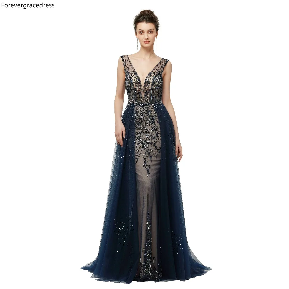 Женское вечернее платье с глубоким v-образным вырезом Forevergracedress темно-синее