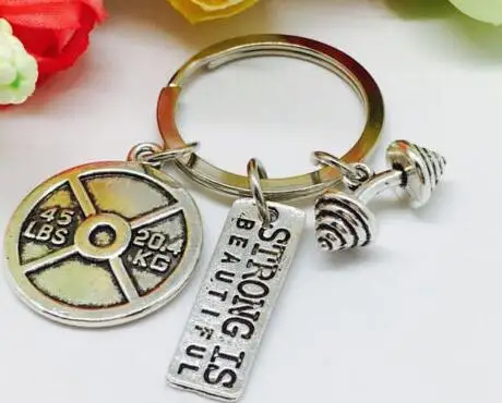 Винтажный серебряный 45lbs вес штанга фитнес-гири брелок подарки подходит для