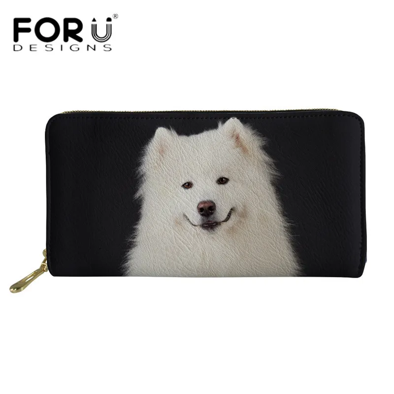 HM570Z21 FORUDESIGNS/Samoyed Pizza Puzzle узор синий кошельки роскошные женские многоцветные длинные кожаные кошельки женские деньги держатель для карт сумки - Цвет: HM570Z21