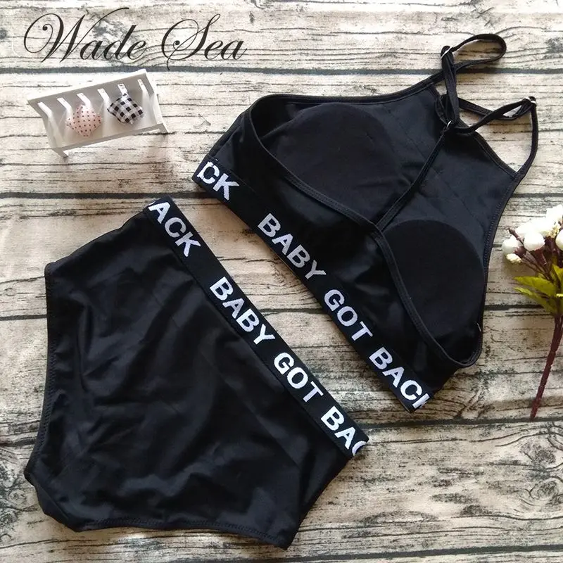 Бикини с высокой талией Croppe бикини 2018 комплект надписью женский спортивный