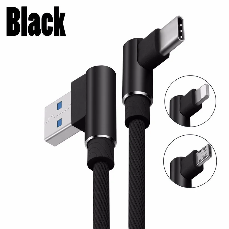90 градусов USB 8 Pin/Type C/Micro кабель для Android Быстрая зарядка L зарядного устройства iphone
