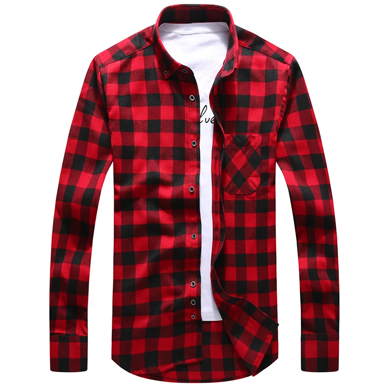 Мужская Фланелевая рубашка в клетку с длинным рукавом|social masculina|camisa social masculinaplaid