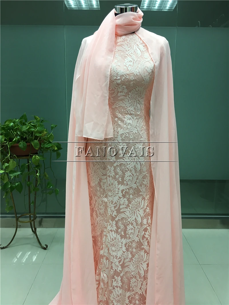 Элегантное мусульманское вечернее платье с длинными рукавами кружевное русалки