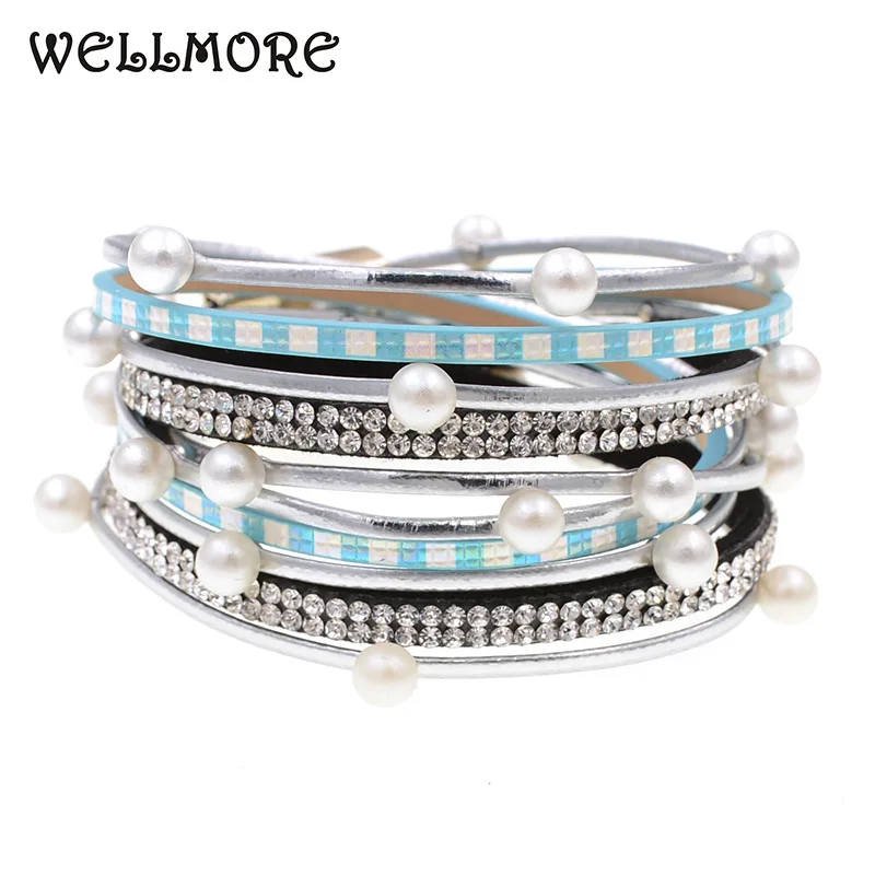 WELLMORE 2018 новый стиль 2 слоя wrap Браслеты имитация жемчуга богемные браслеты для