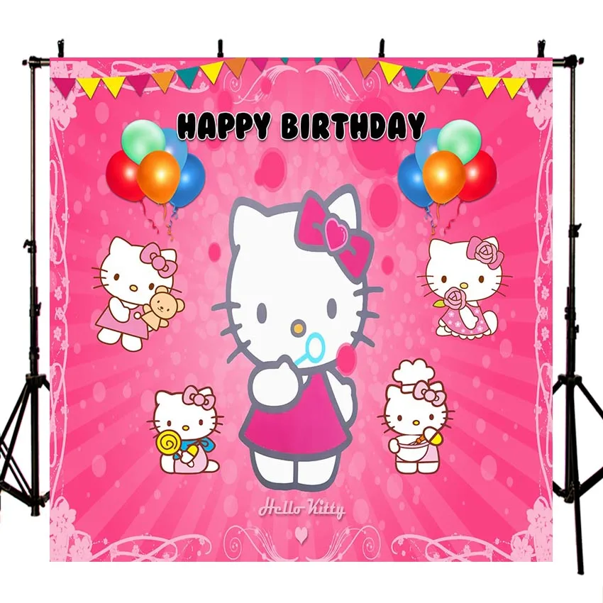 Фон для фотосъемки детский душ баллон флаг розовый hello kitty индивидуальные новорожденные фон профессиональная фотостудия LV-1894