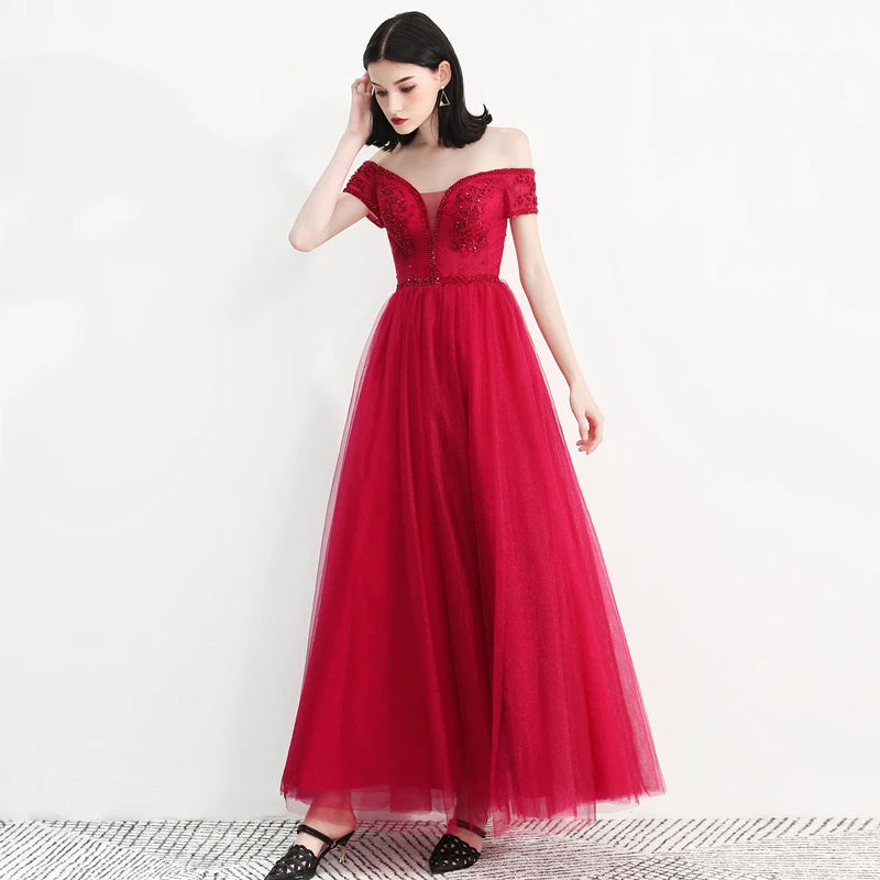 weiyin Tulle With Crystal Evening Dress Vestido De Festa V-Neck Straight Dresses Long Robe Soiree WY729 | Свадьбы и торжества