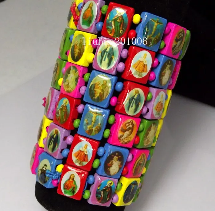 Оптовая продажа 24 шт Иисус эластичные деревянные браслеты ювелирные изделия job Lot