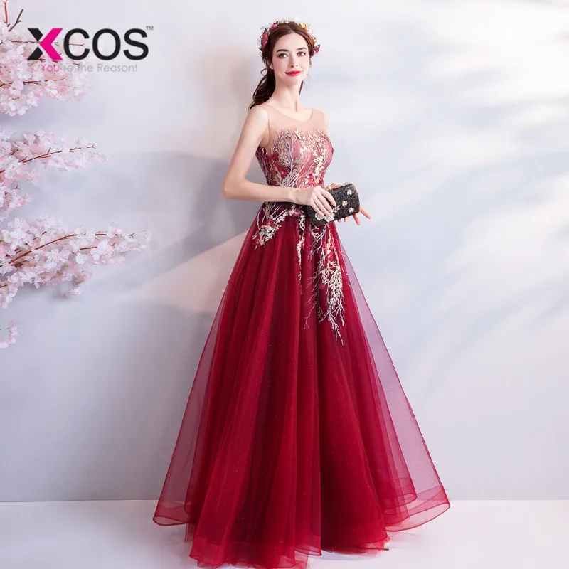 XCOS Robe de Soiree Longue элегантное кружевное красное платье для выпускного вечера