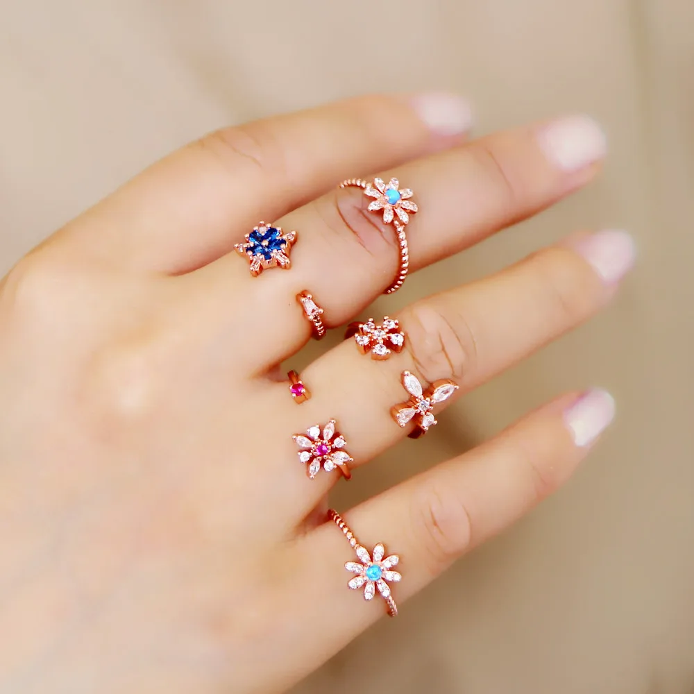 Красочные богемные комплекты колец с цветами для женщин современный