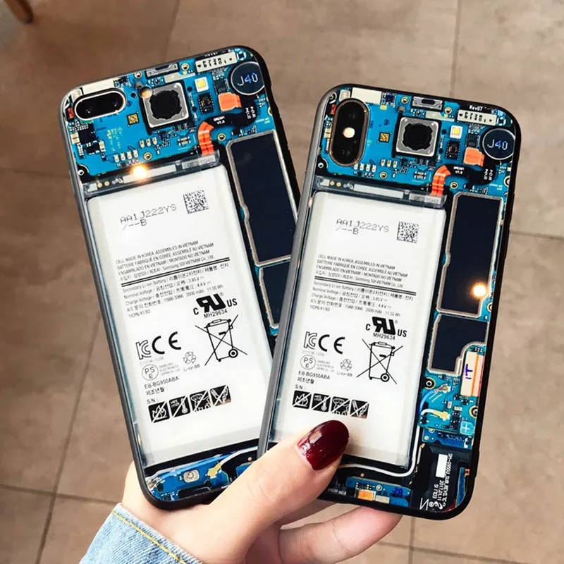 Fashion Cases for iPhone Mobile Series Creative Battery Pattern Shockproof Glass Case Cover X XS Max Xr 6 6S 7 8 Plus |