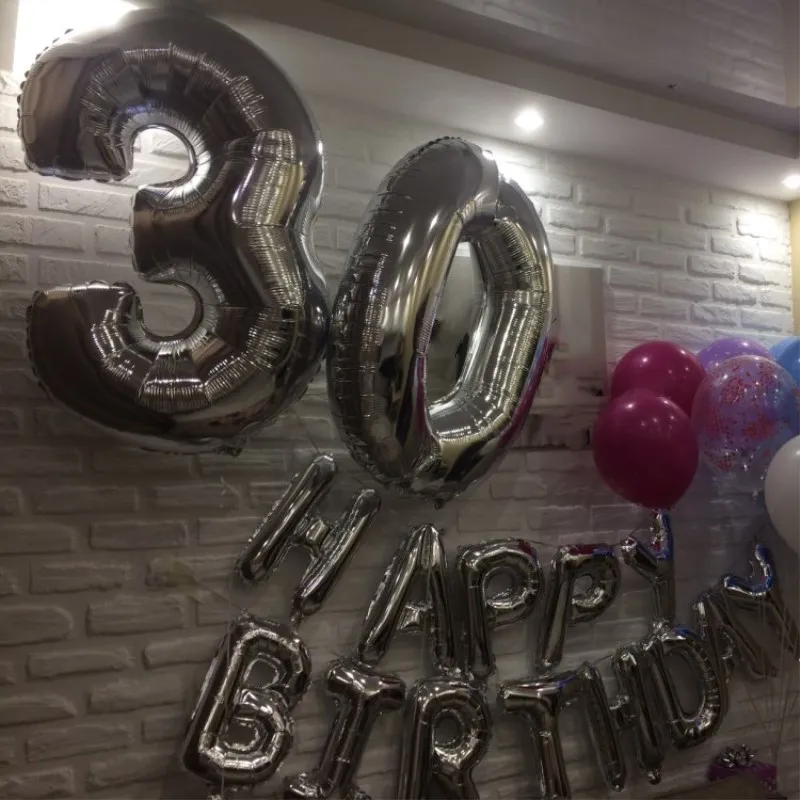 32/40 дюймовое золотое серебряное число фольгированных воздушных шаров значные