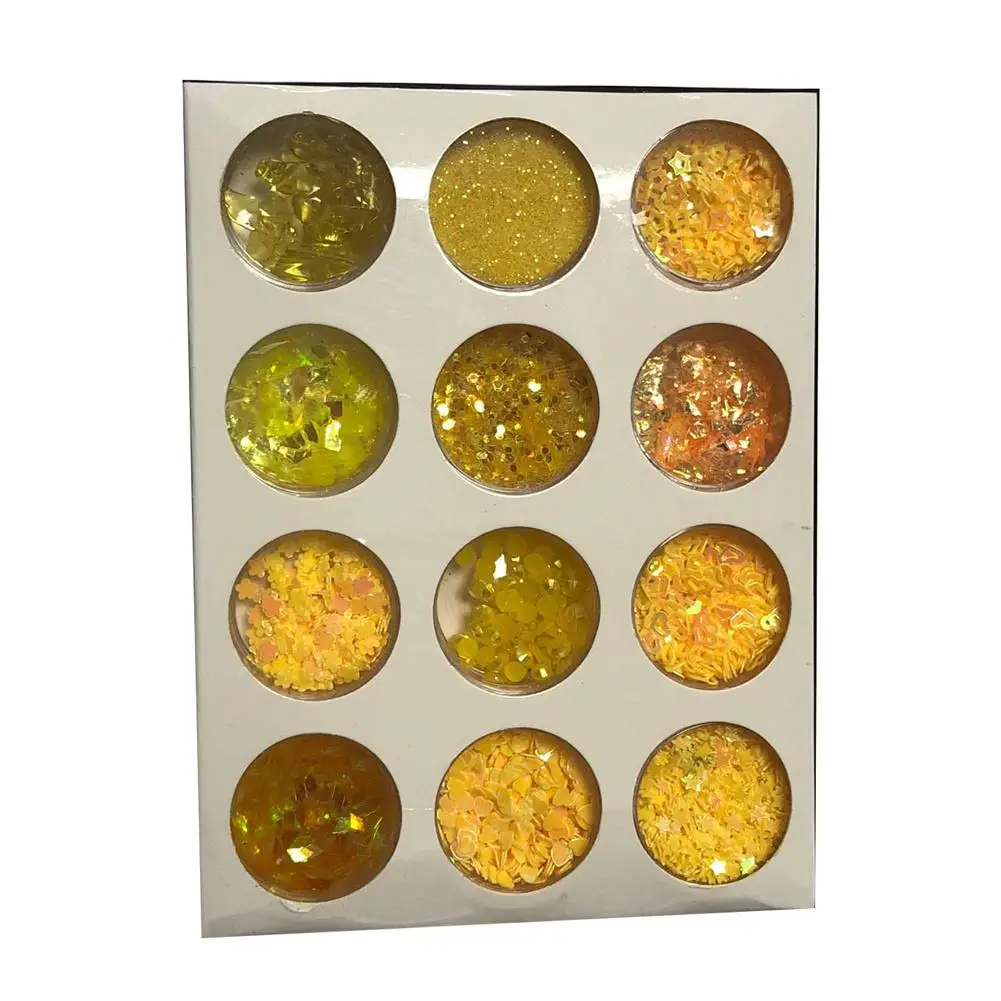 Yellow 12 цветов/набор смешанные чешуйчатые маскарадные Вечерние Блестки для лица и глаз Макияж наклейки для ногтей блестящая пудра фестиваль тату Косметика Блеск - Цвет: Yellow