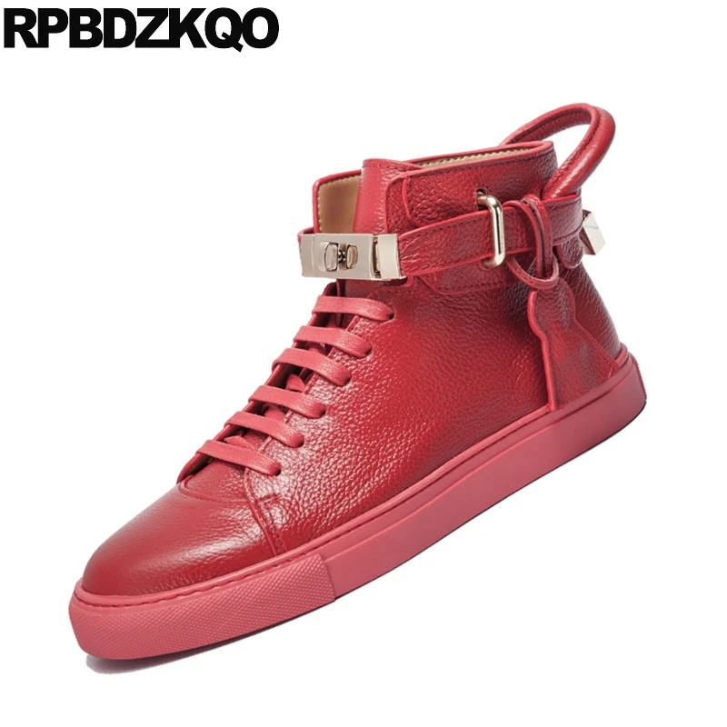 Men Shoes Casual High Top Genuine Leather Skate Italy European Cow Skin Flats British Style Sneakers Luxury Trainers Red Hip Hop |