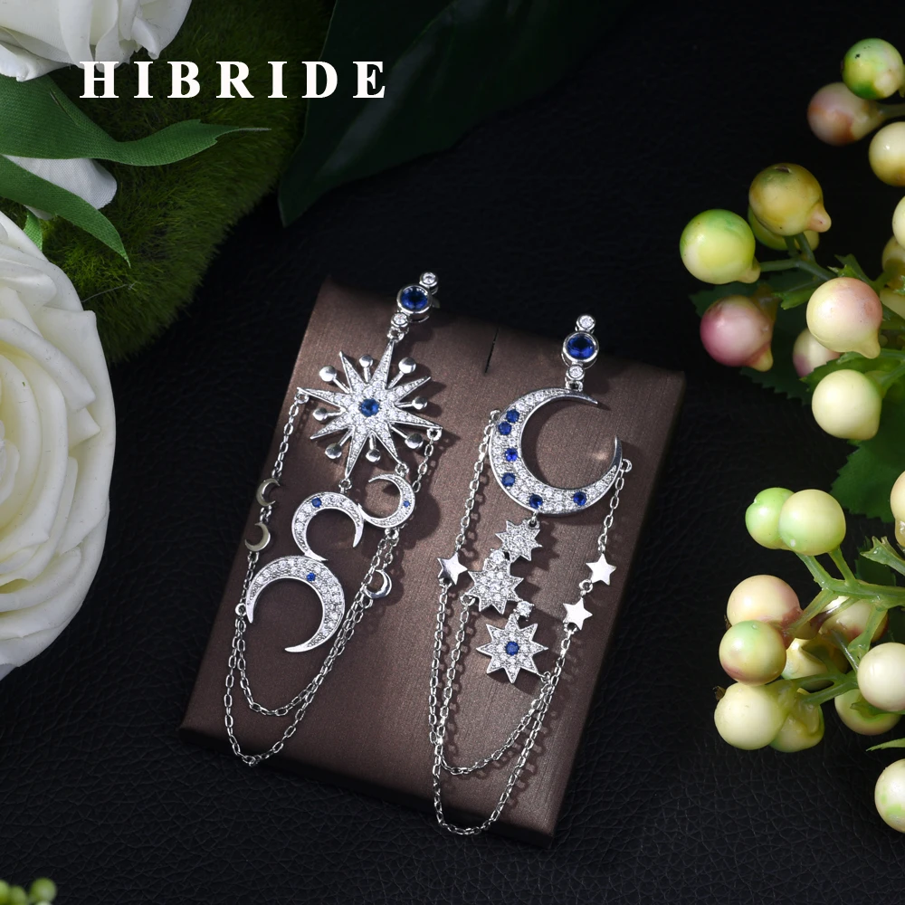 Серьги-подвески HIBRIDE женские в форме звезды и Луны висячие ювелирные украшения с