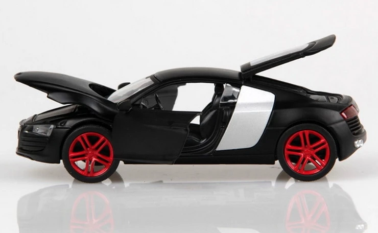 1:32 Масштаб литая под давлением металлическая модель автомобиля для Audi R8 Роскошная Коллекционная модель вытяжной игрушки автомобиль со звуком и светильник - Цвет: Черный