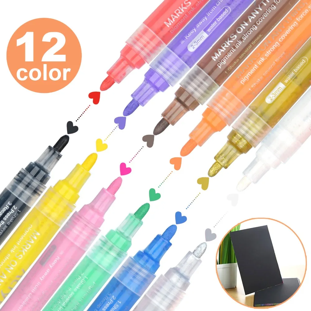 12 colors set 12/24 шт. Сделай Сам акриловые маркер с перманентной краской ручка воды набор карандашей для Керамика стекло ROCK канцелярские товары для рукоделия lapices - Цвет: 12 colors set