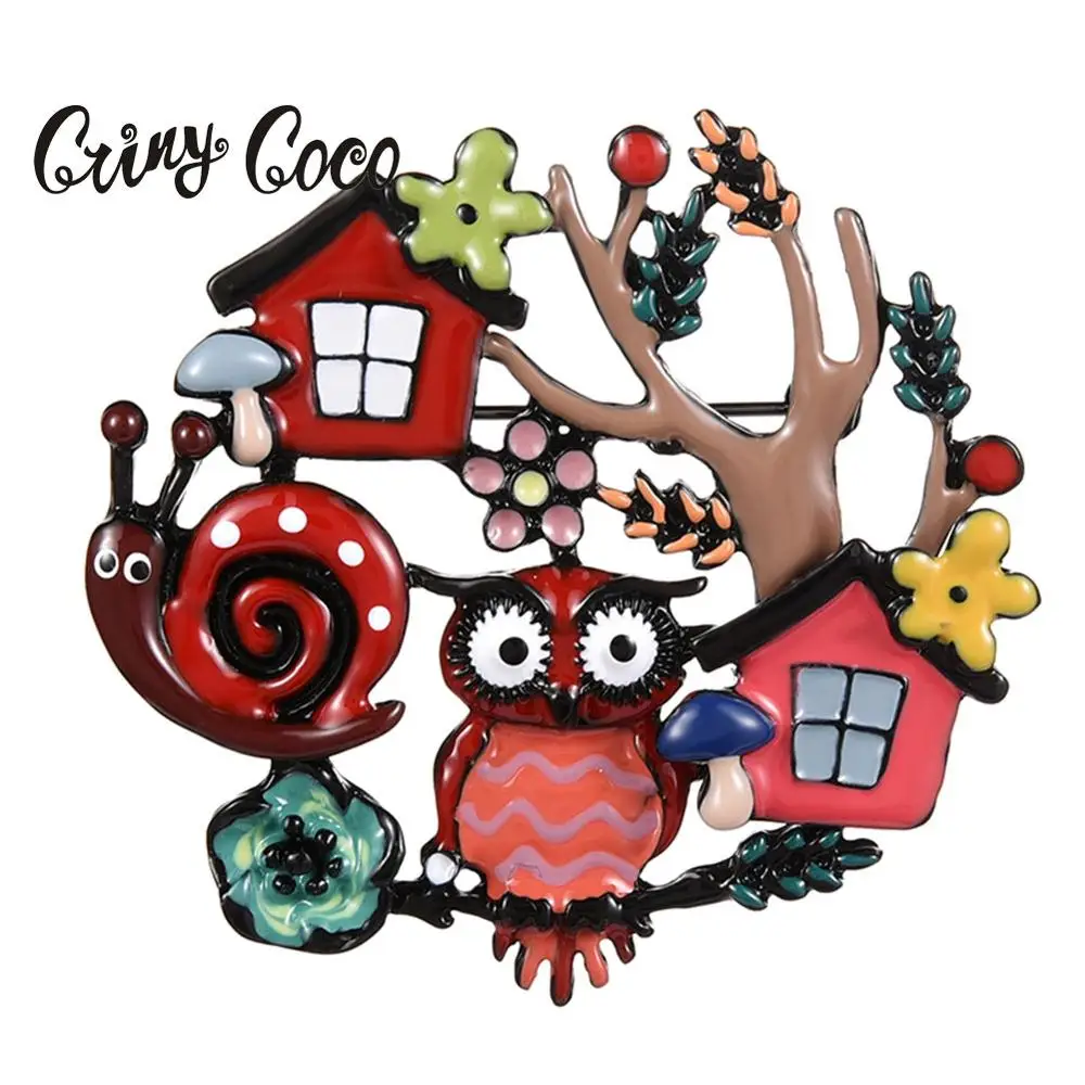 Высококачественная Сова Броши для женщин большой круг дерево милые животные