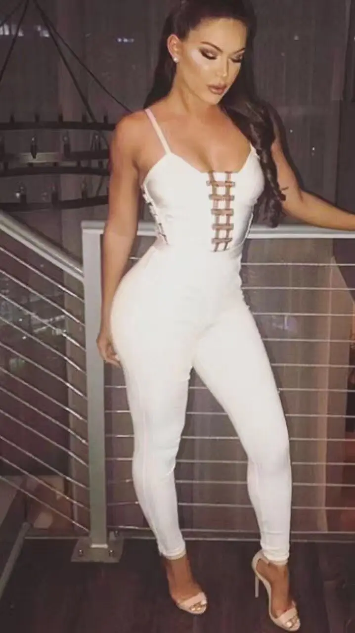 Женские летние Bodycon бинты Комбинезоны трикотажные рукавов Спагетти ремень полые