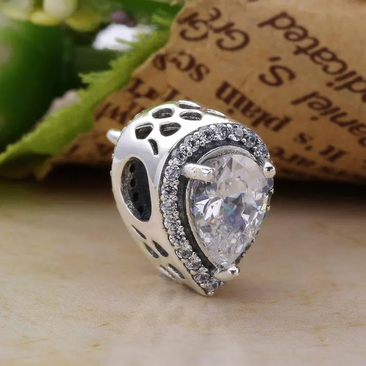 2017 Новое поступление Стерлинговое Серебро 925 в форме капли сверкающая бусина