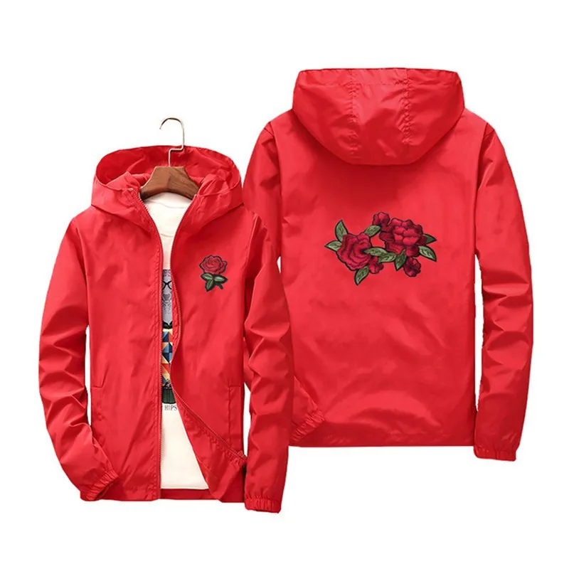 Розовая куртка с вышивкой для мужчин и женщин, Цветочная вышитая полиэфирная куртка в стиле хип-хоп, повседневная семейная одежда, большие размеры 6XL 7XL HA69