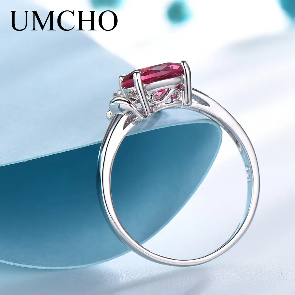 UMCHO Подлинная кольца из стерлингового серебра 925 группа созданная Nano Ruby милые для