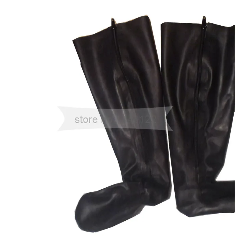 

Latex Women Mid Socks Black Knee-High Solid Inside Legs Zip Rubber Socks Plus Customize Service BNLA021