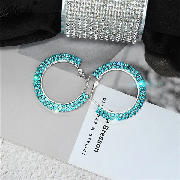 Aqua blue Blaike двухрядные белые/черные/красные/синие обруч с кристаллами серьги для женщин Мода AAA серьга с камнем-талисманом Свадебные украшения - Окраска металла: Aqua blue
