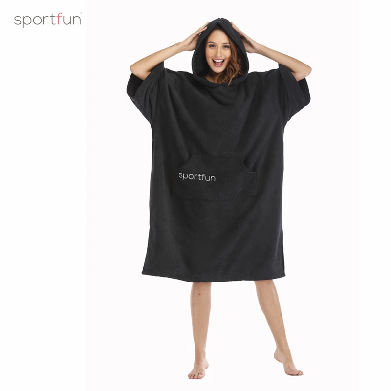 SPORTFUN, Одноцветный халат для серфинга, пончо, полотенце, мокрая толстовка, накидка, Пляжное платье для взрослых, 110x75 см, с вышитым логотипом