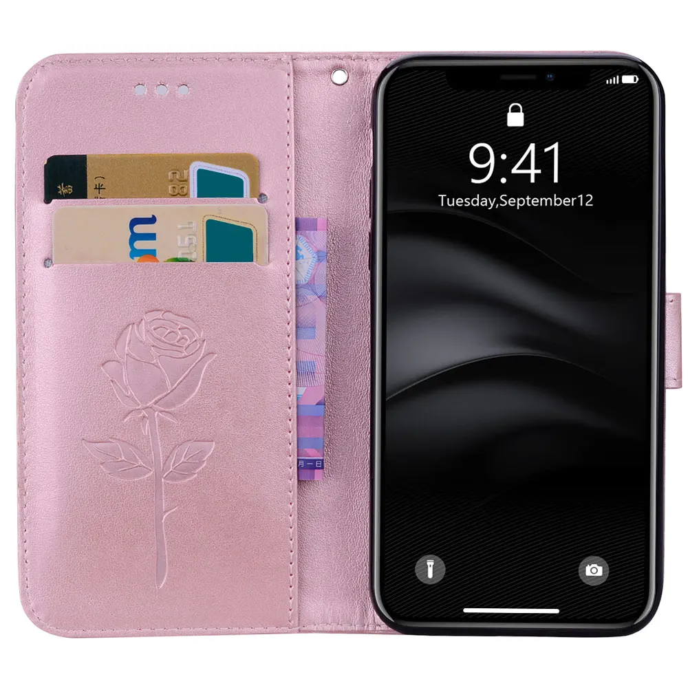 Кожаный чехол KISSCASE с объемным цветком для iPhone XS Max XR 10 X откидной крышкой 5 5S SE 6 6s 7 8