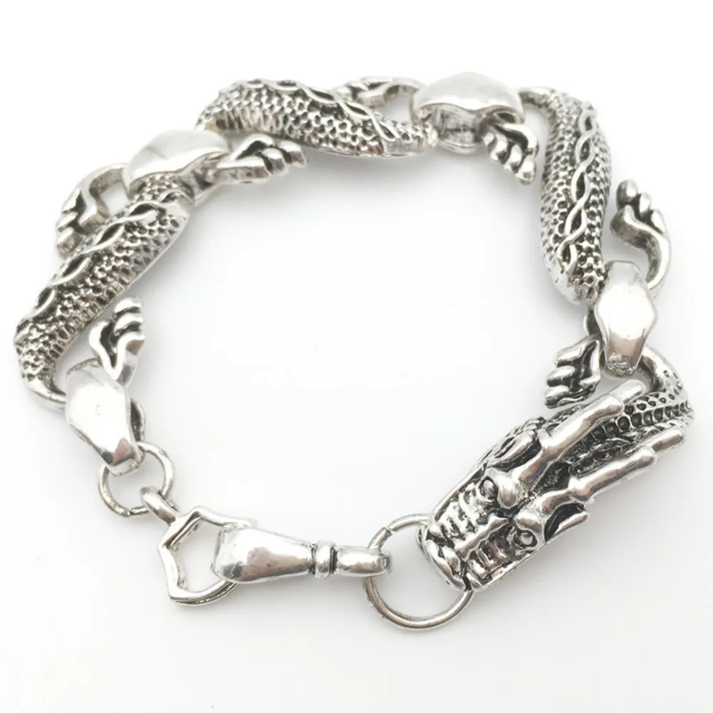 1 Pc Gothic Alloy Jewelry Classic Ancient Silver Carved Dragon Bracelet Male Men's Biker Chain | Украшения и аксессуары