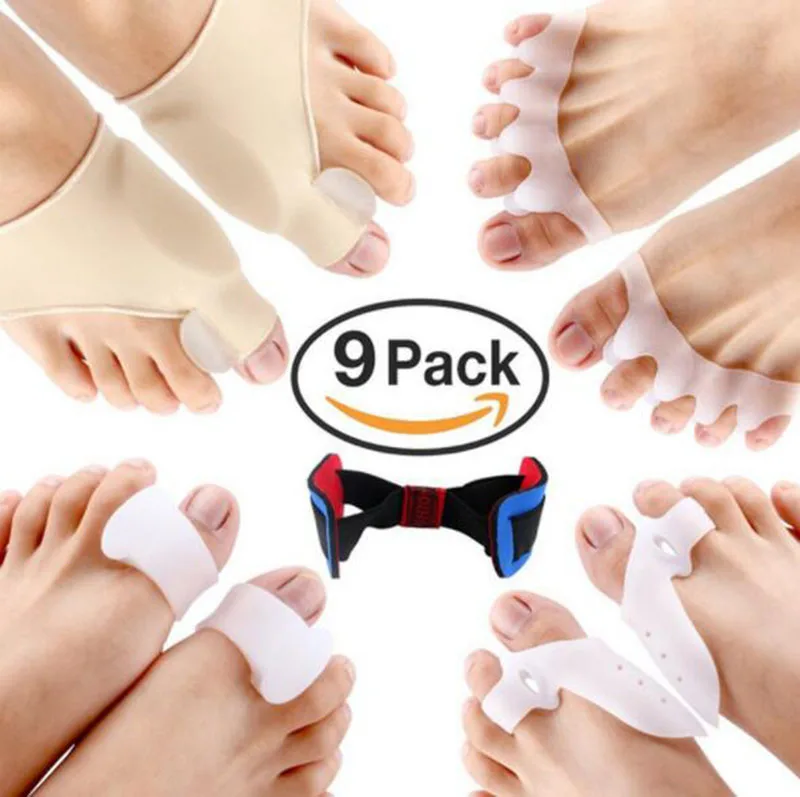 HANRIVER 9 pieces for hallux valgus orthodontic care Toe separator The silicone orthotics