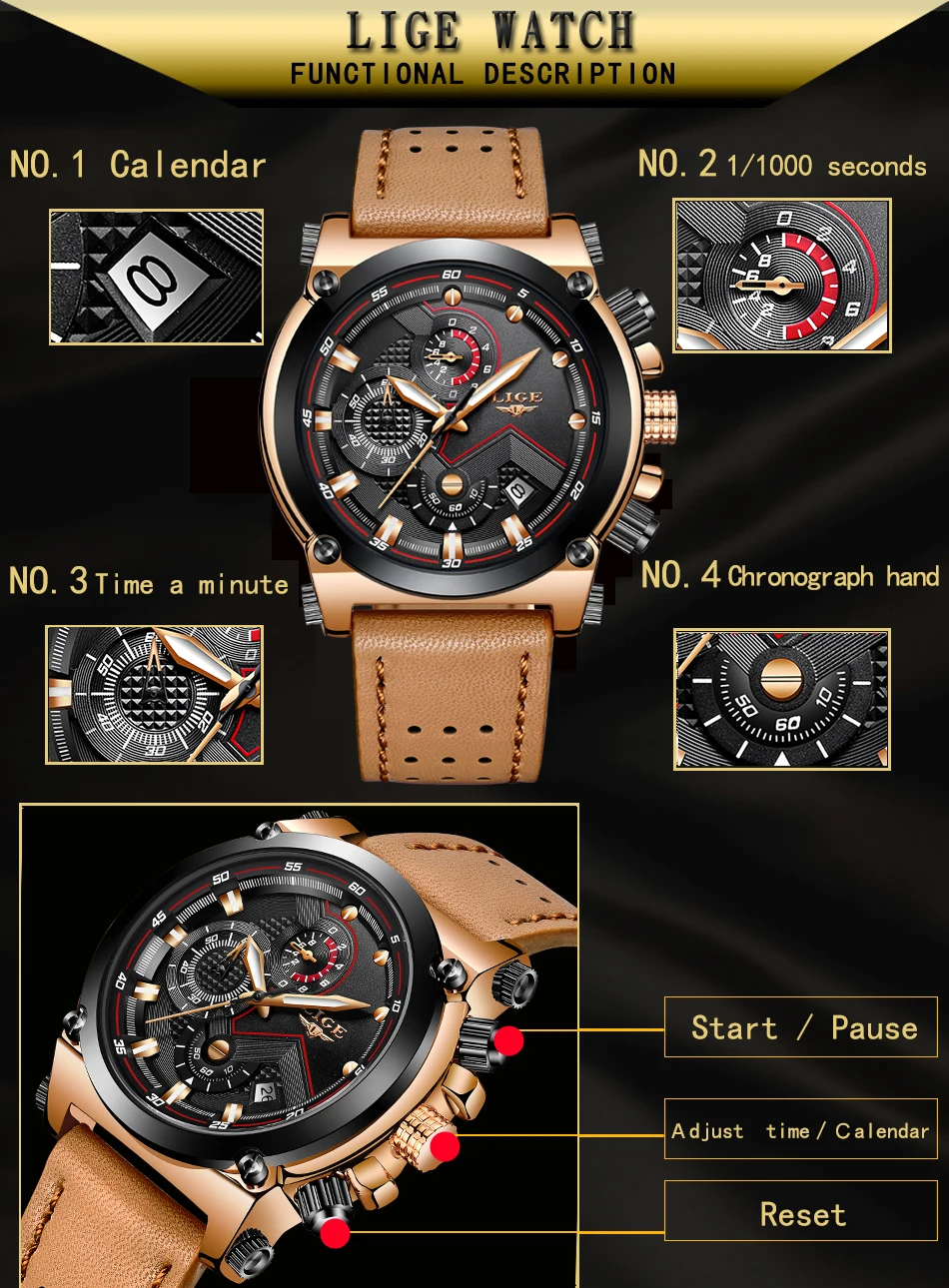 Relojes hombre LIGE мужские часы Топ бренд класса люкс повседневные спортивные кварцевые часы мужские кожаные военные светящиеся водонепроницаемые наручные часы