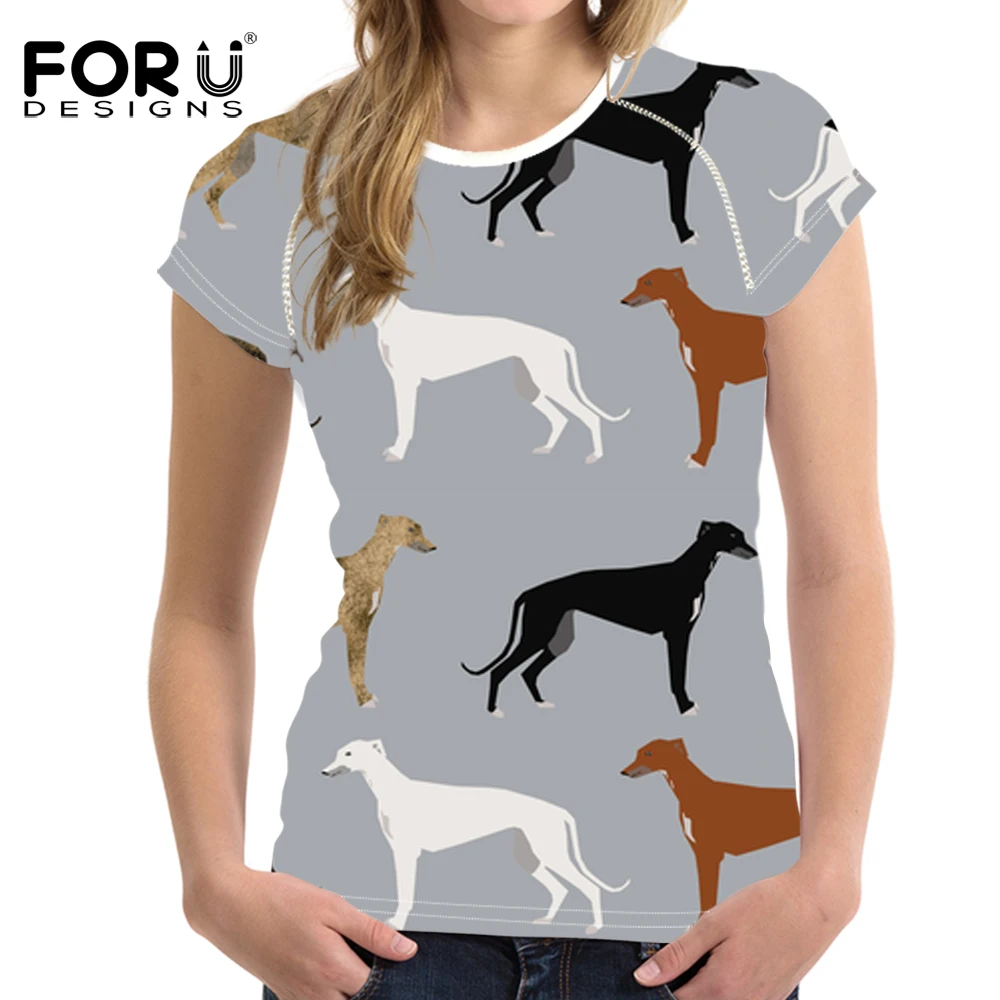 

FORUDESIGNS Women T Shirt Cartoon GreyHounds Print T-shirt Ladies Cute Dog Rescue Dog Floral Tee Shirt Female Tops for Teen Girl