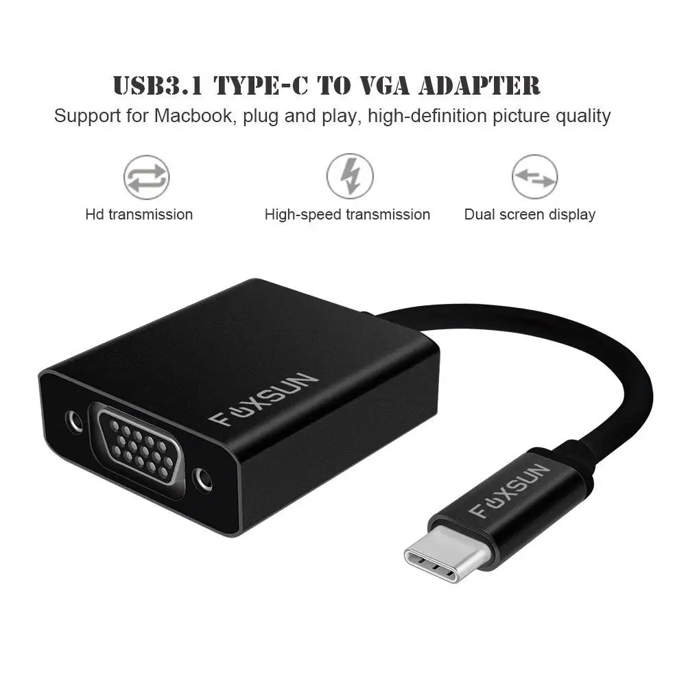 Адаптер USB 3 1 Type C (USB-C)-VGA совместим с Thunderbolt конвертер алюминиевым корпусом для