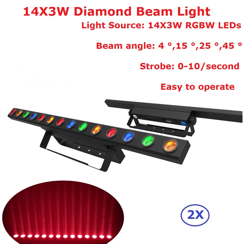 

2xlot Алмазный луч света 14X3W RGBW 4 в 1 светодиодный стробоскоп с высокой мощностью светодиодов для декоративного освещения/высокий свет DMX 512/Авт...