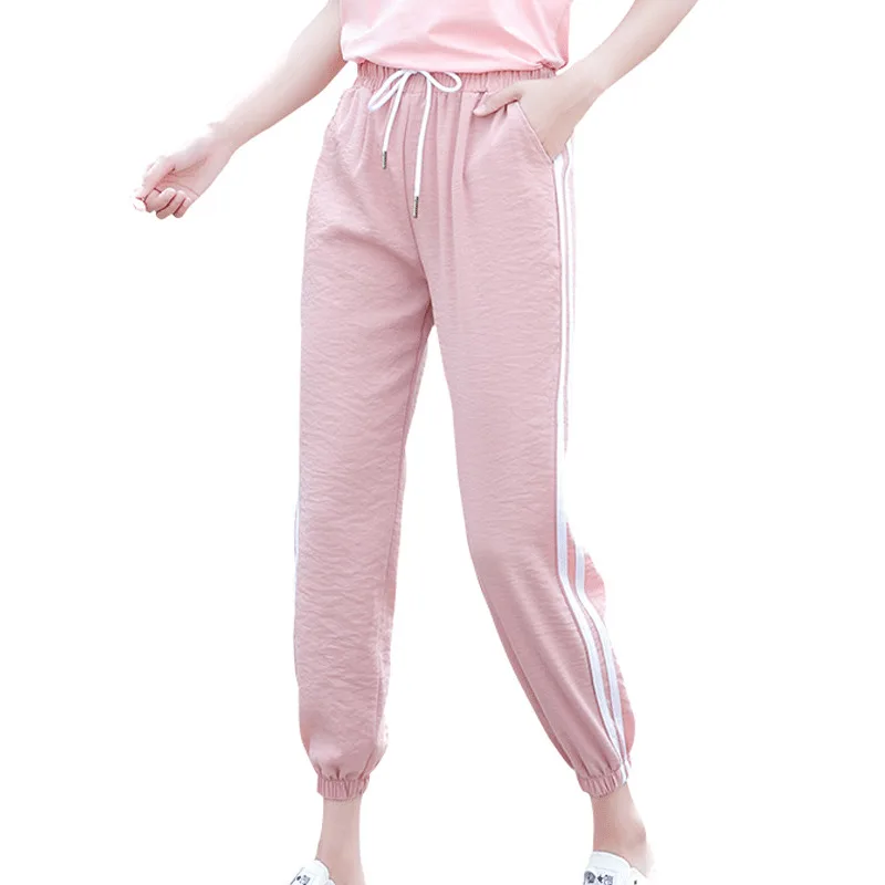 

Summer Women Trousers Plus Size Casual Pants Female Student Loose Korean Black Gray Khaki Pink Elastic Pants Women Harem Pants