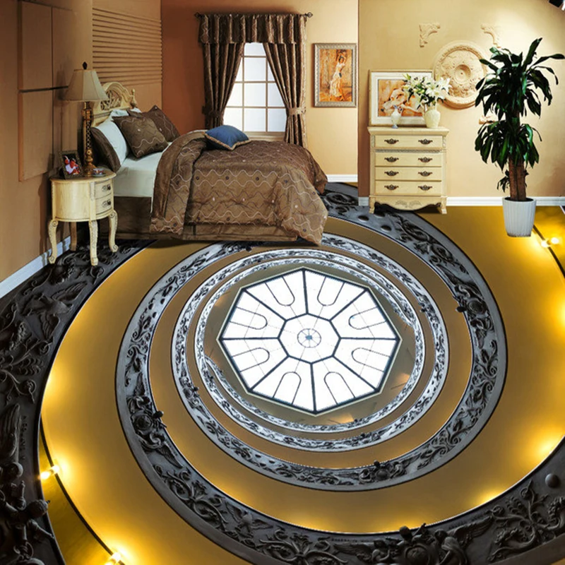 

Custom Photo Wall Paper 3D Spiral Staircase Living Room Bedroom Floor Sticker 3D PVC Mural Self-adhesive Non-slip Wallpaper