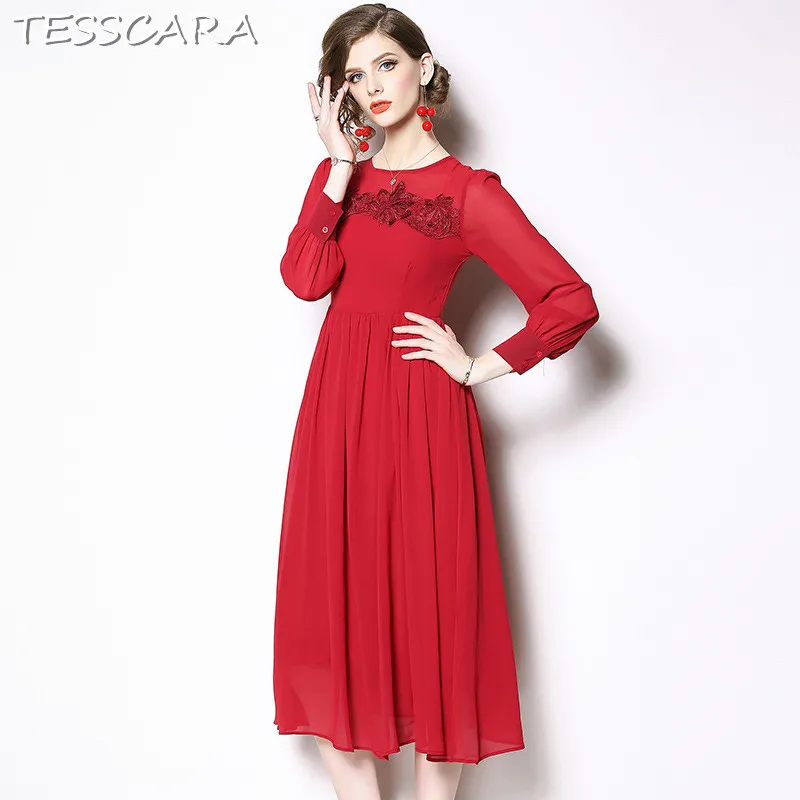 Женское офисное элегантное шифоновое платье TESSCARA винтажное дизайнерское