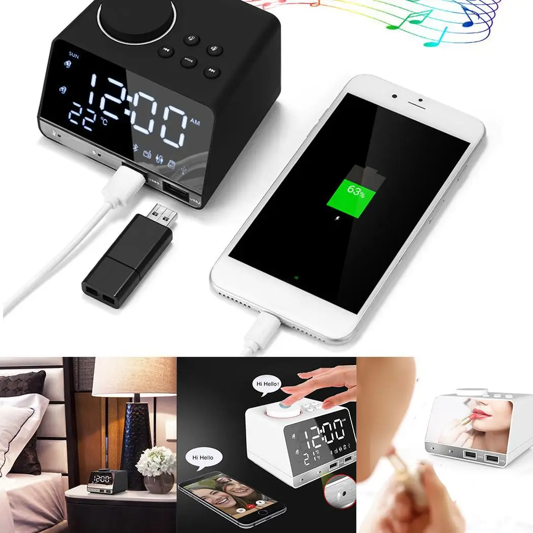 Многофункциональный светодиодный Будильник беспроводной Bluetooth USB музыкальный