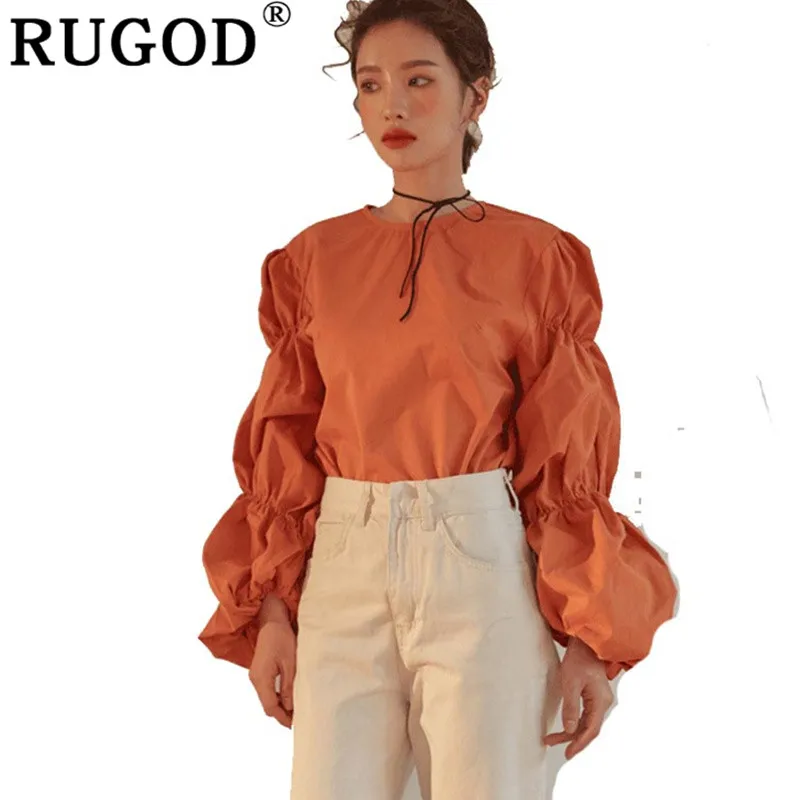 RUGOD/модные милые женские рубашки с пышными рукавами однотонная женская блузка