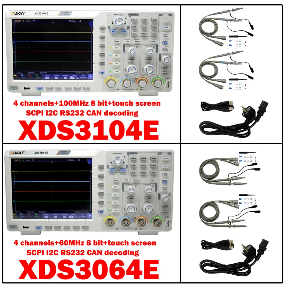 OWON XDS3104E/XDS3064E 4ch100/60MHz8bits SCPI IEC RS232CAN XDS2102A 2ch12bits цифровой осциллограф SDS7102V VGA сумка/батарея