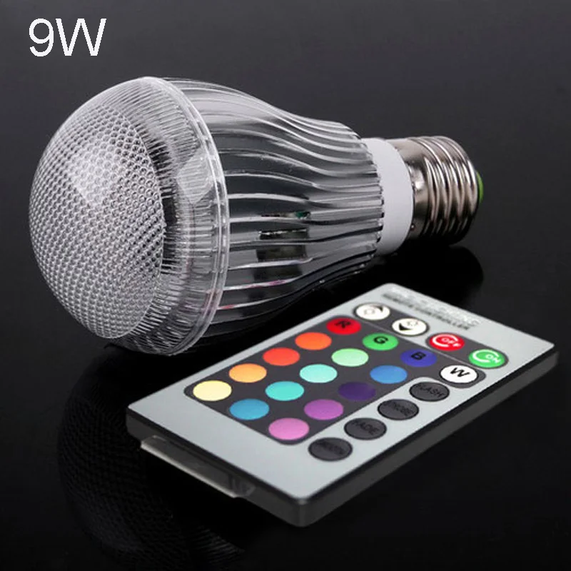 Фото Светодиодные лампы RGB 5 Вт 9 Вт E27/E14/B22 RGB, 16 цветов, 85-265 в, для украшения дома и вечеринки, с ИК-пультом дистанционного управления №2
