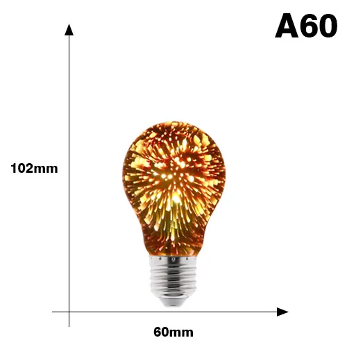 A60 3D звезда 220V E27 Светодиодная лампа Эдисона лампада ST64 A60 G80 G95 G125 Алмазный в форме сердца Форма праздничный новогодний декор светодиодный потолочный светильник - Испускаемый цвет: A60