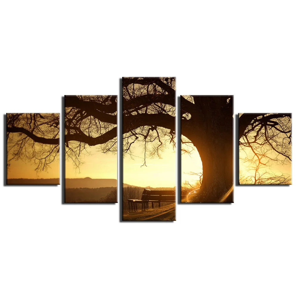 

5 Pieces scenery big tree with chair Canvas Prints Painting Wall Art Modular Picture Modern Decorative Paintings CU-599