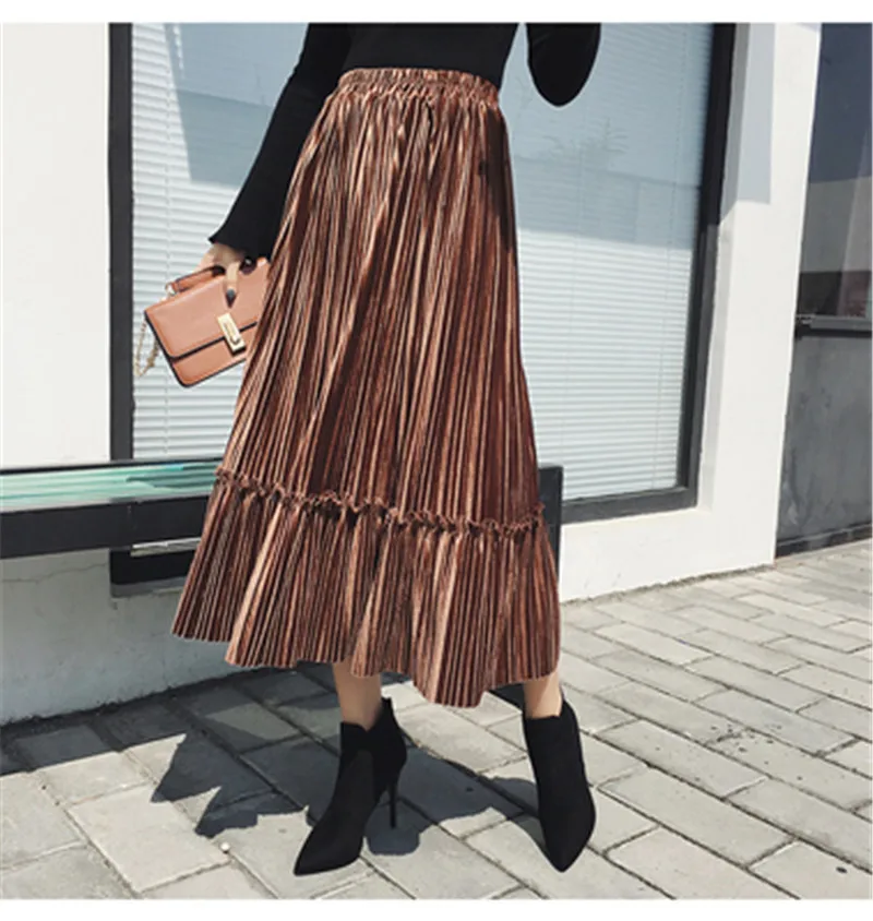 Осень-зима 2018 женские велюровые юбки винтажная Женская плиссированная юбка