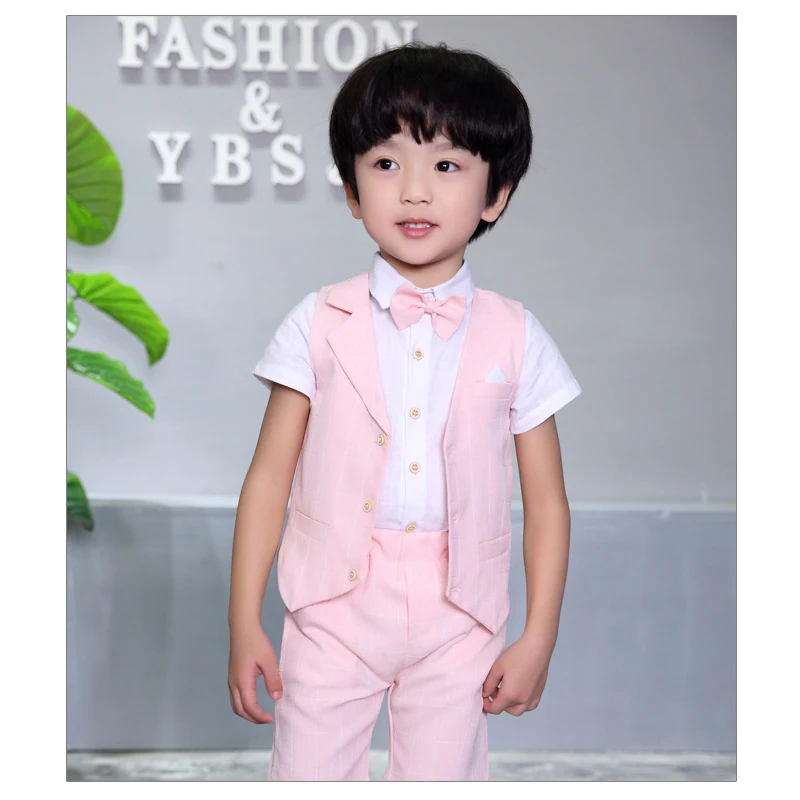 LUOBOBEIBEI Boy Kids Clothes Child Casual Set Spring Summer Baby Formal 4 Pcs Vest Shirt Pant |