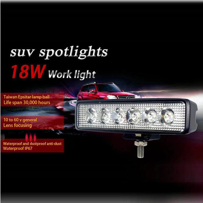 

Elglux 10Pcs Universal Car headlight 18W Flood 6 LED Light Work Bar Lamp Fog Offroad SUV 4WD 12V 24V Motorcycle Boat Truck Spot