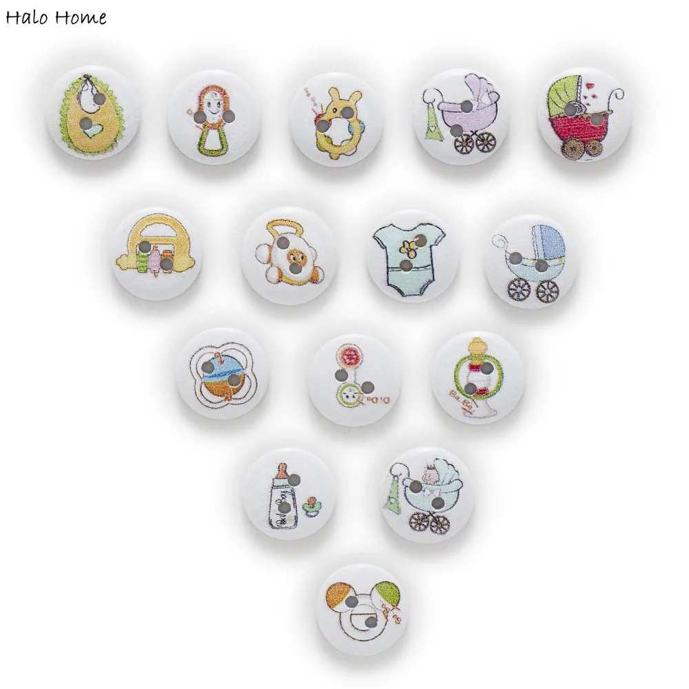 50 шт. цвета: белый/Натуральное детское серии 2 отверстия круглые деревянные