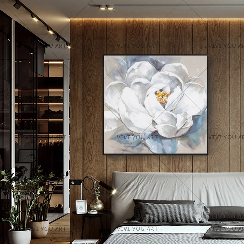 Картина маслом на стену красивые белые цветы 1 шт. холсте домашний декор для